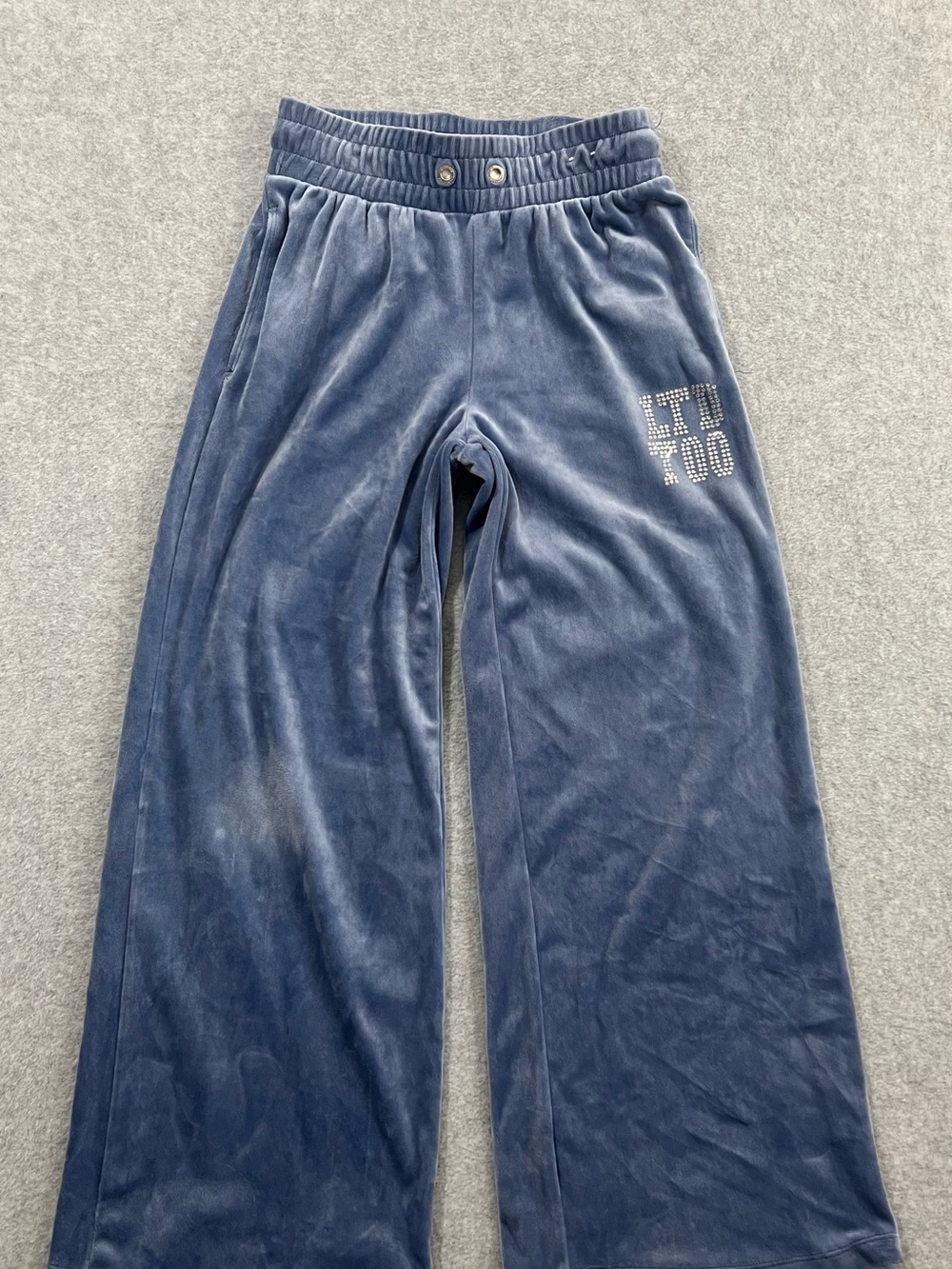Limited Too Blue Velvet Rhinestone Wide Leg Pants Kids Size Small (7/8)